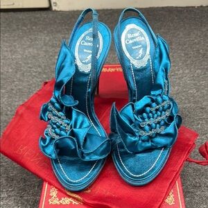 Rene Caovilla Blue Satin Women's Shoes